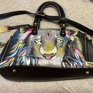 Anuschka hand painted lion purse handbag